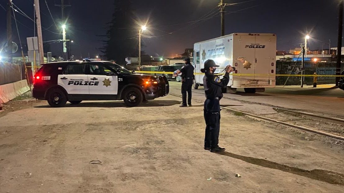 A police officer at a crime scene in Watsonville