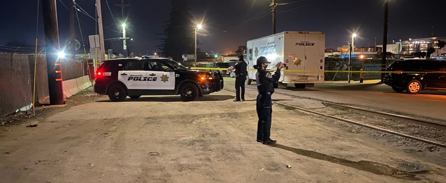 A police officer at a crime scene in Watsonville