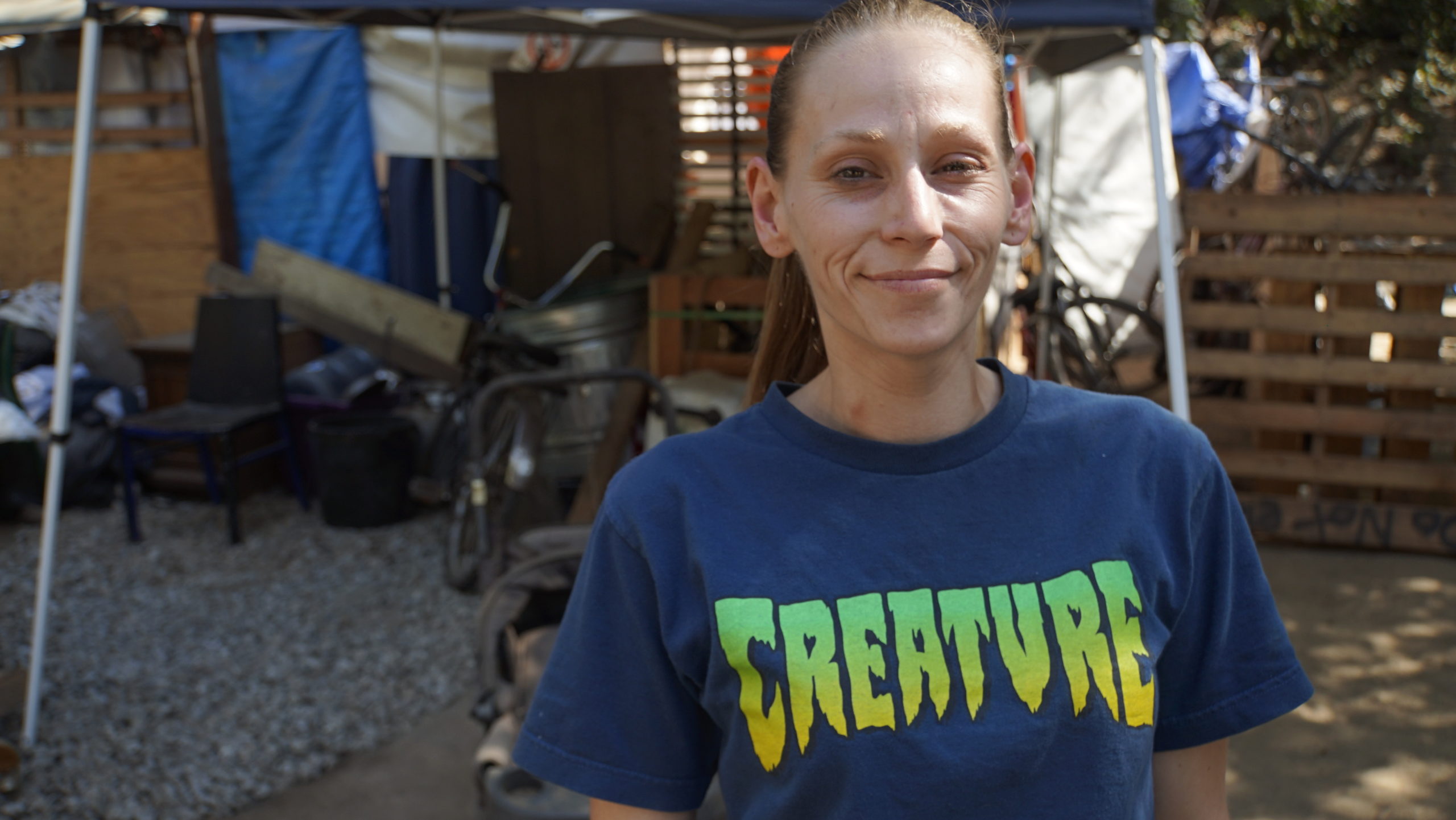 Brittany Shay, a resident of Camp Paradise in Santa Cruz