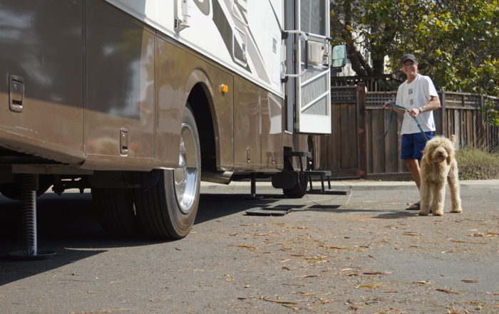 Jana Monson stands by her RV in Santa Cruz