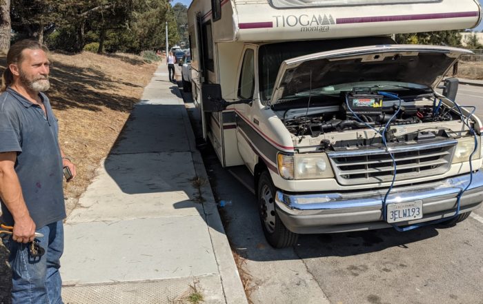 John Daugherty stands by his RV on Delaware Avenue in Santa Cruz