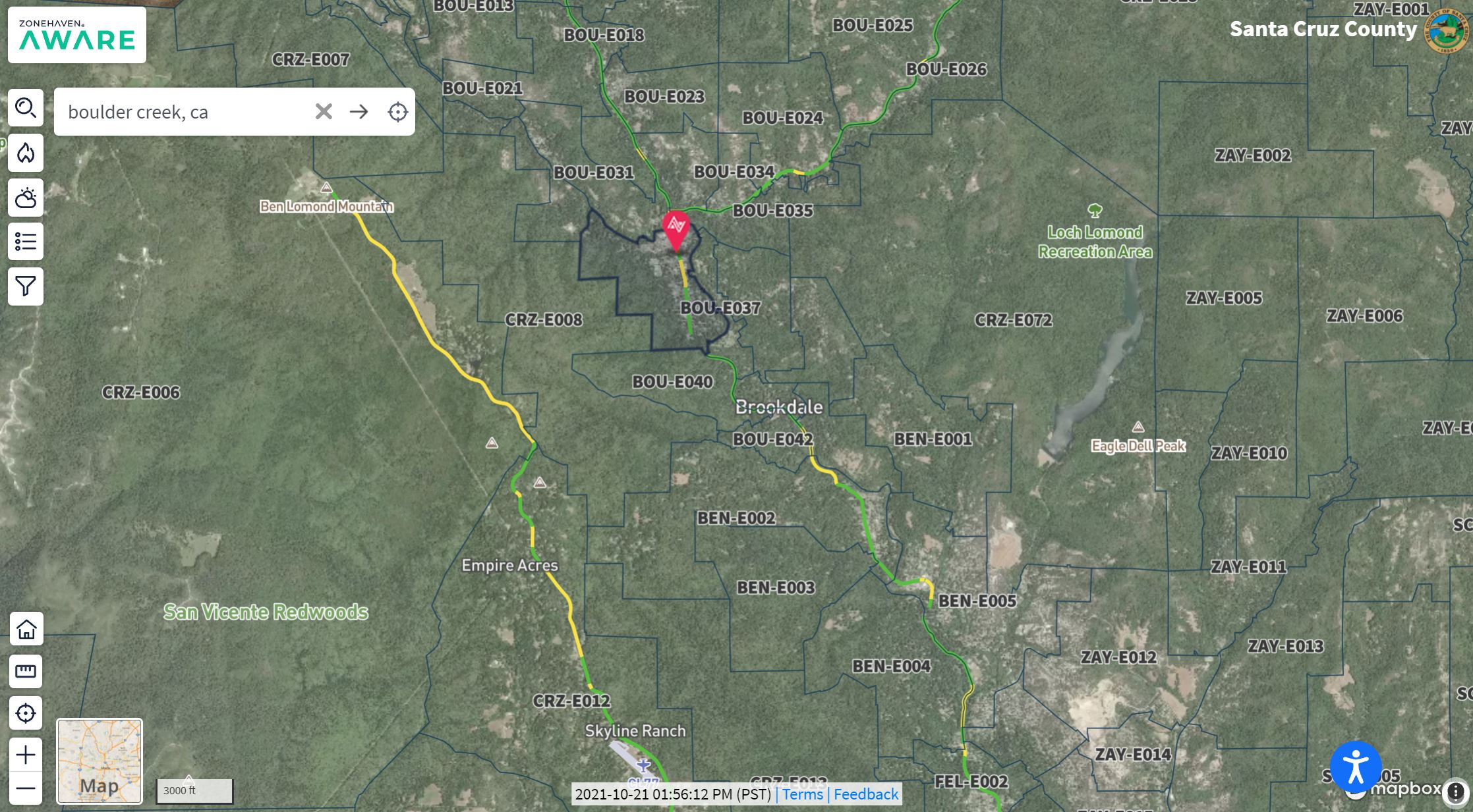 Zonehaven map of the San Lorenzo Valley