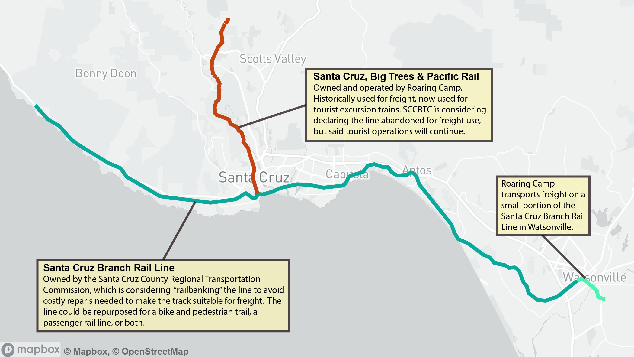 a map of the Santa Cruz Branch Rail Line and the Felton line