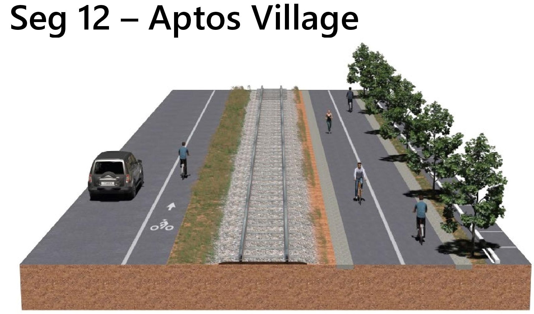 A paved path would run parallel to the train tracks in Aptos Village. (Santa Cruz County Regional Transportation Commission)