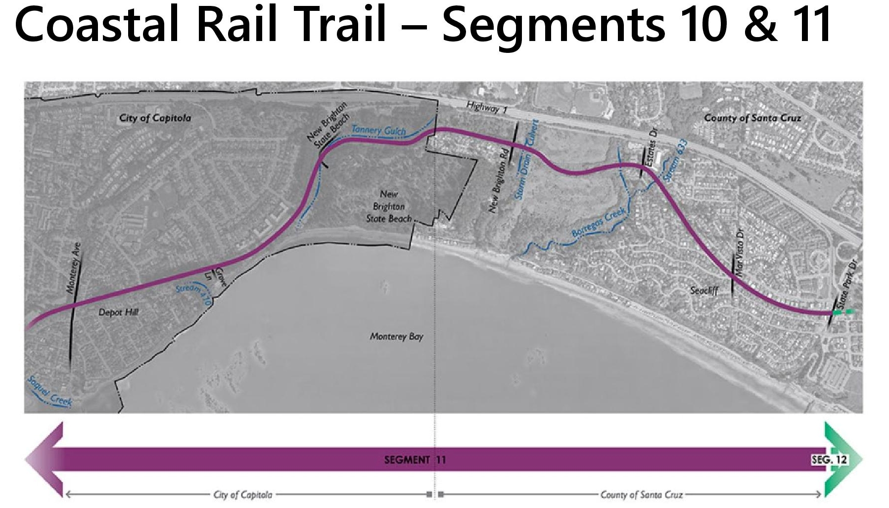 A map shows segment 11 of the Coastal Rail Trail in Santa Cruz County.