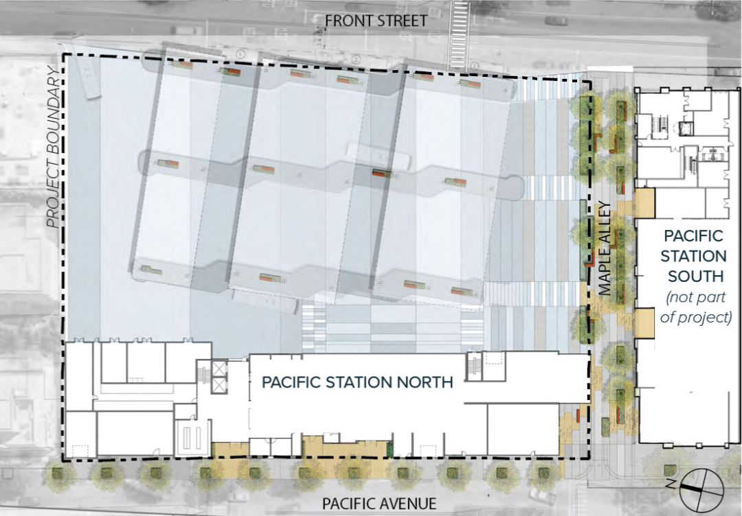 Mapa del proyecto de construcción de viviendas asequibles en la estación de autobuses del metro del centro de Santa Cruz.