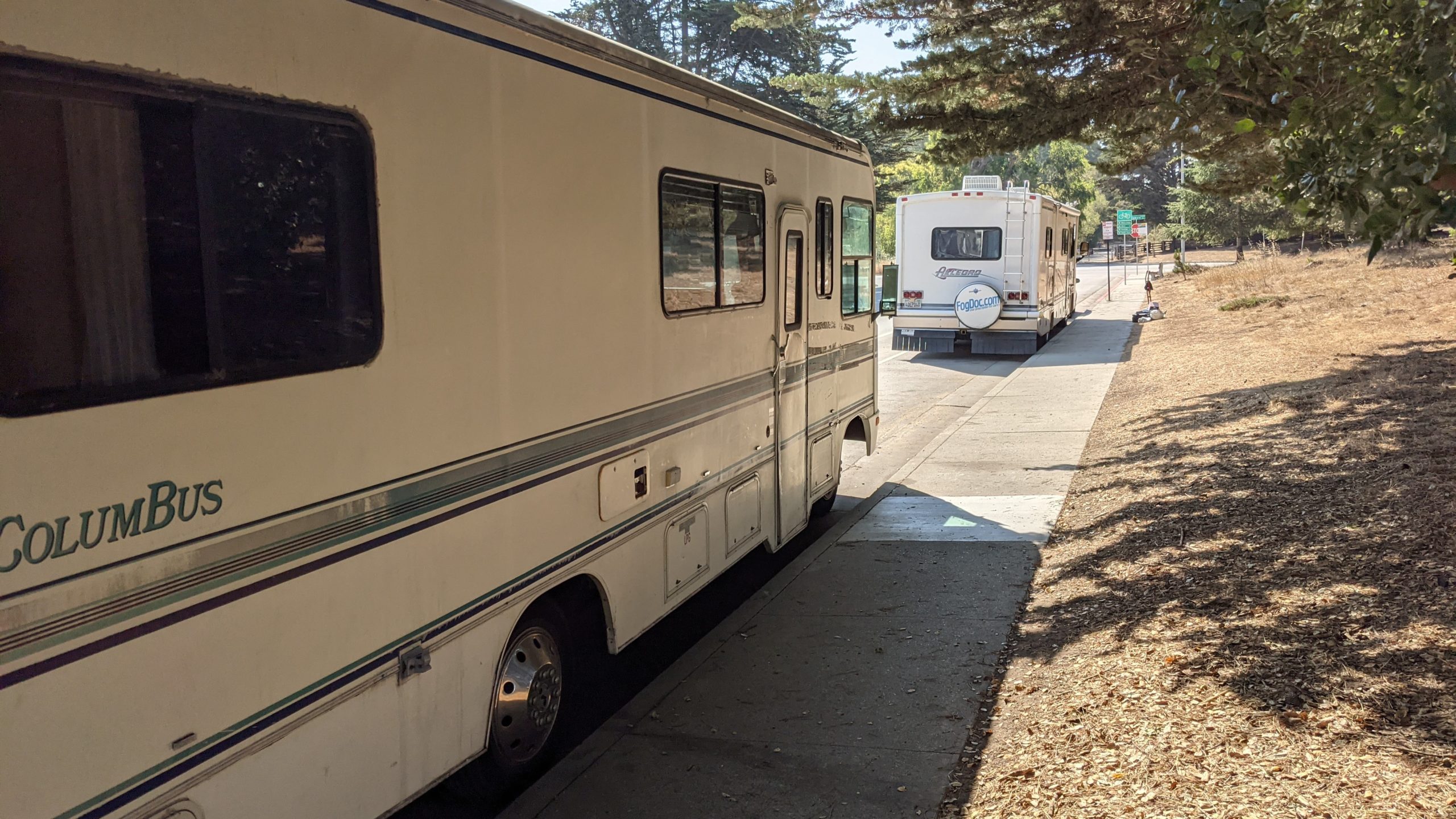 Recreational vehicles line Natural Bridges Drive in Santa Cruz in 2021. (Stephen Baxter — Santa Cruz Local file)