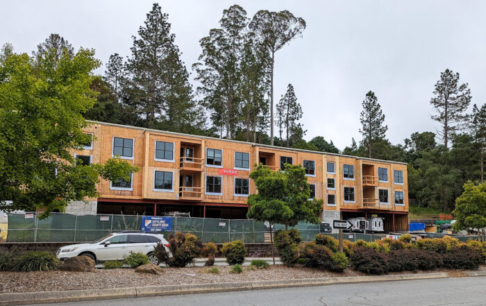 Construction continues on a 16-unit condominium project at 4104 Scotts Valley Drive in June. (Stephen Baxter — Santa Cruz Local)