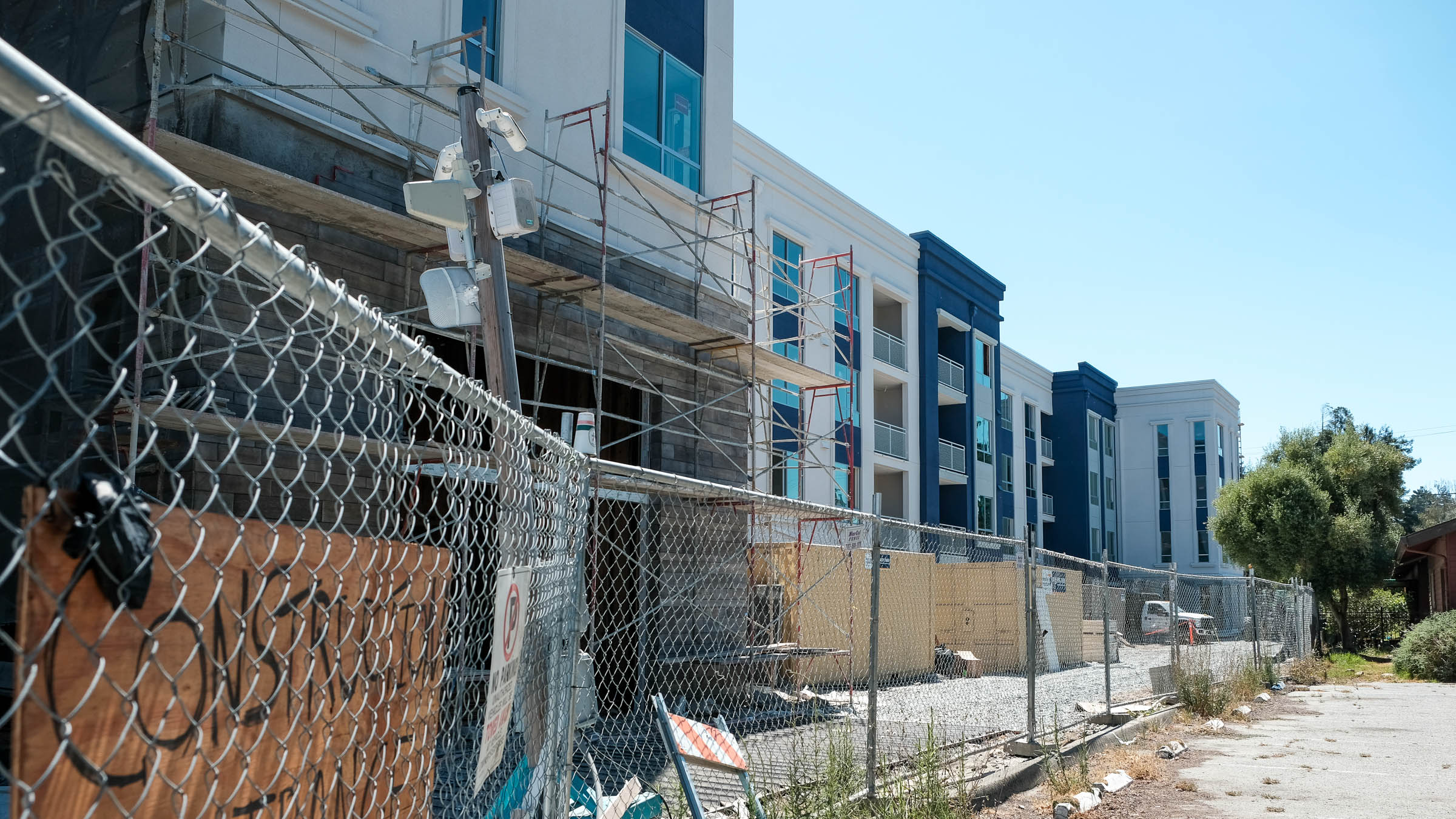 An affordable housing complex is under construction on Cedar Street in Santa Cruz in August 2023.