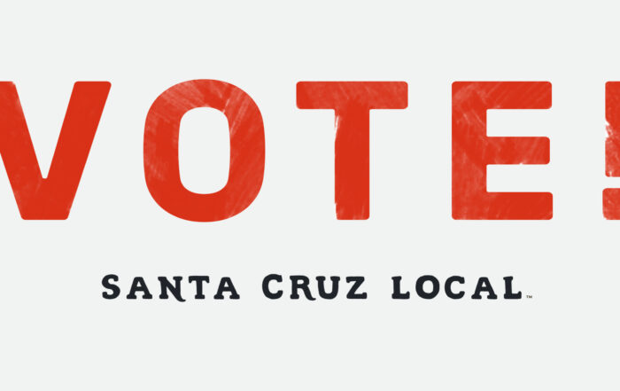 Vote in red all capital letters with "Santa Cruz Local" in black text below. March 5 elections