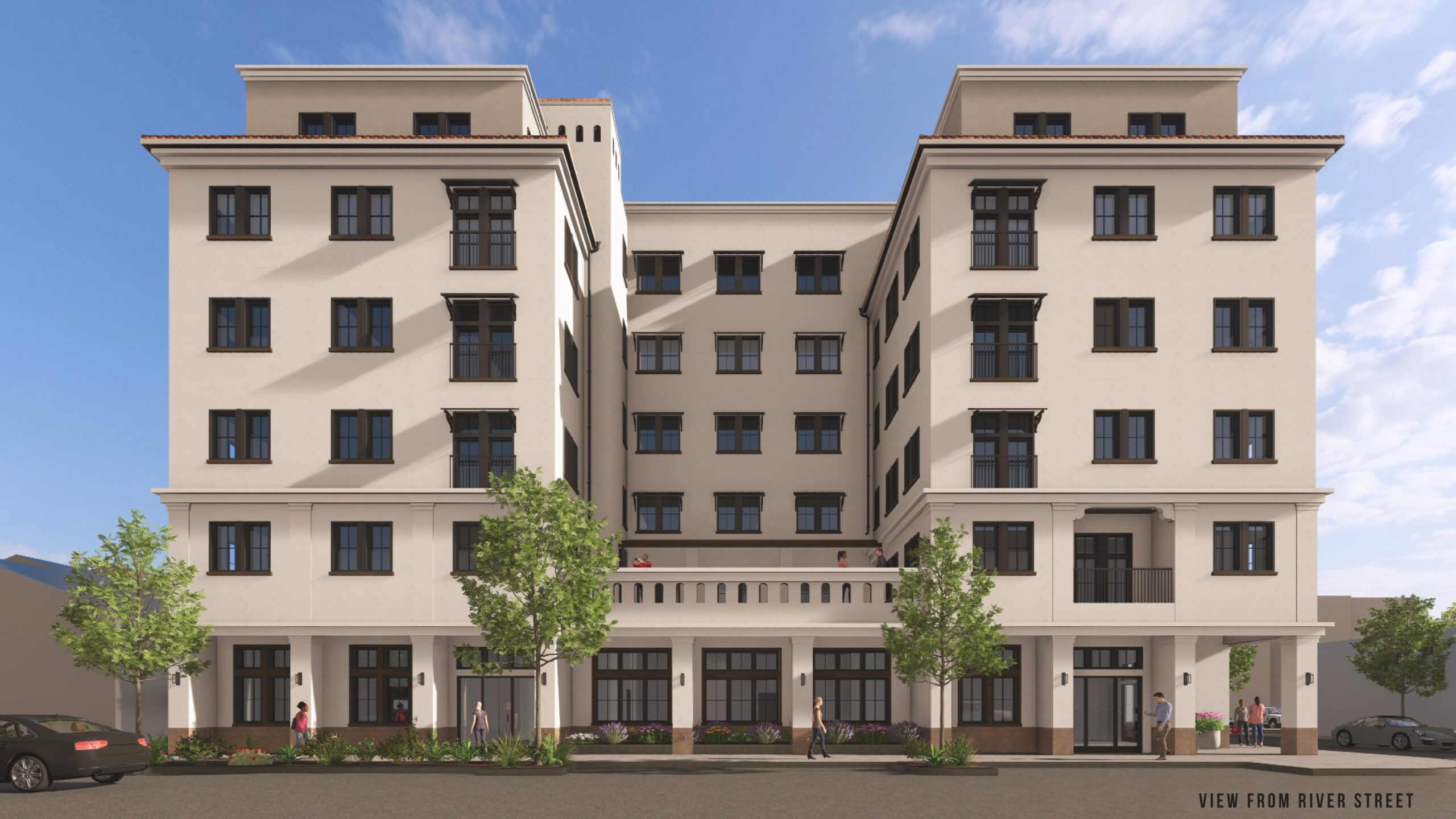 A rendering of the proposed six-story apartment complex.