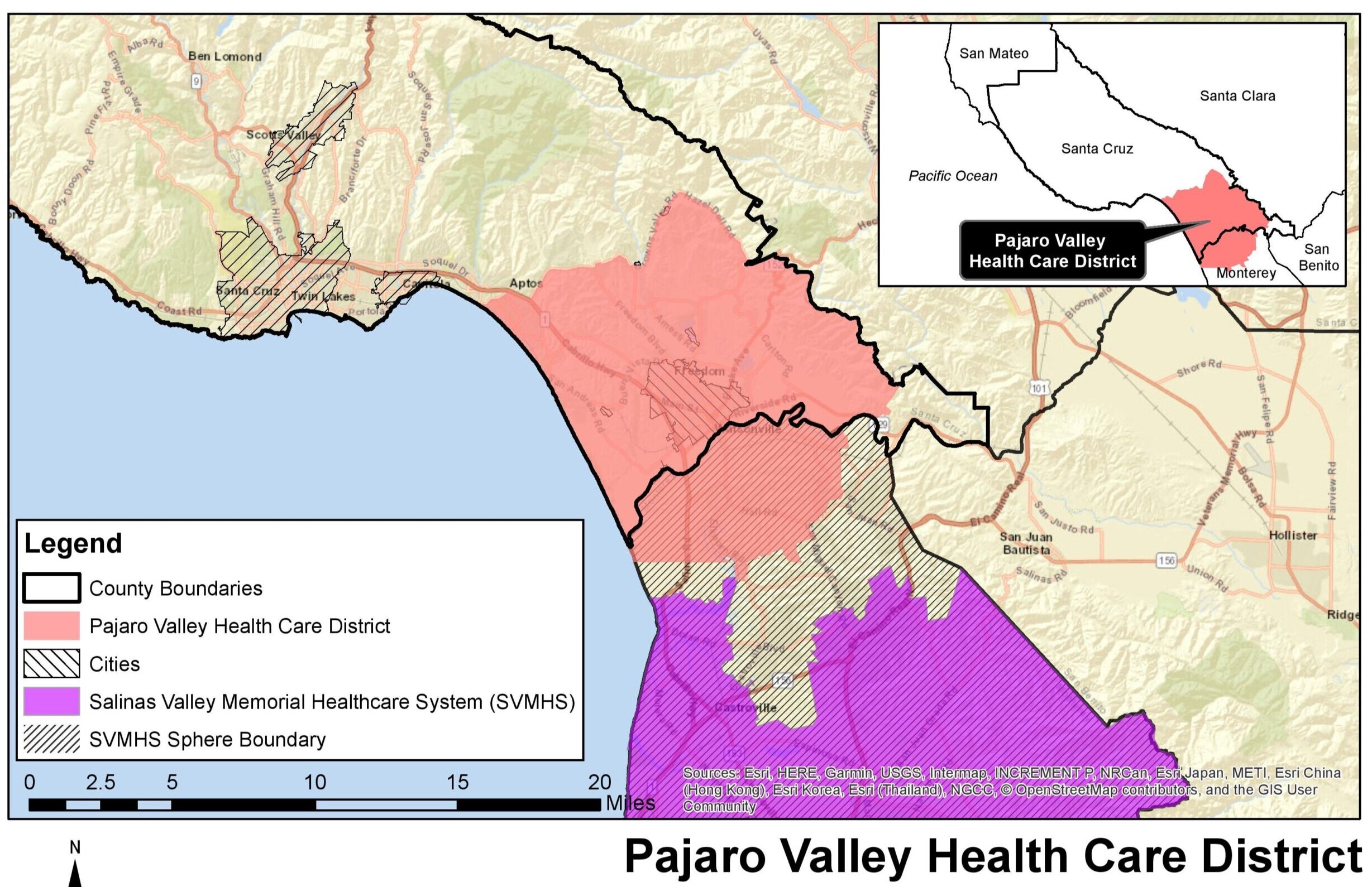 A map of the Pajaro Valley Health Care District.