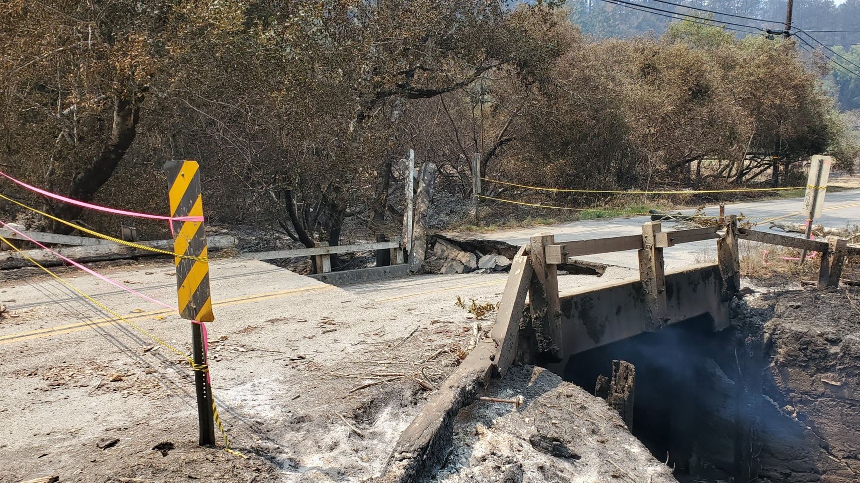 A bridge damaged by the CZU complex fire.