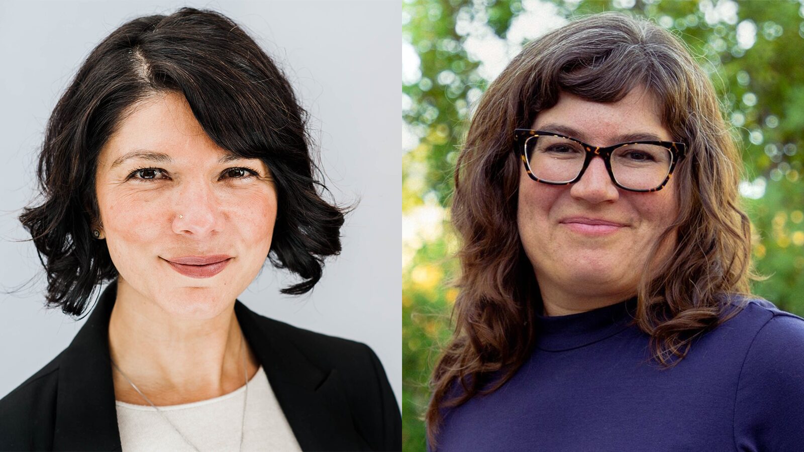Two headshots, side by side, of Shebreh Kalantari-Johnson and Joy Schendledecker, who are facing off in the March 5 election for the District 3 Santa Cruz City Council seat.