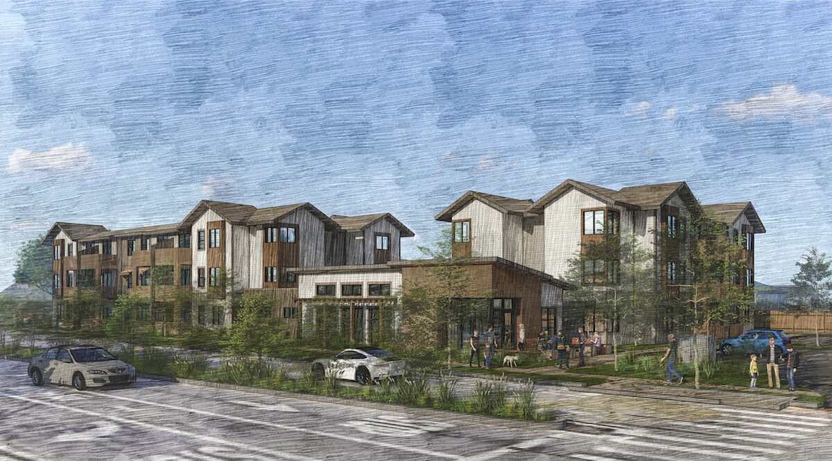 A rendering of the proposed housing at 4401 Capitols Rd. shows the buildings from the perspective of across the street.