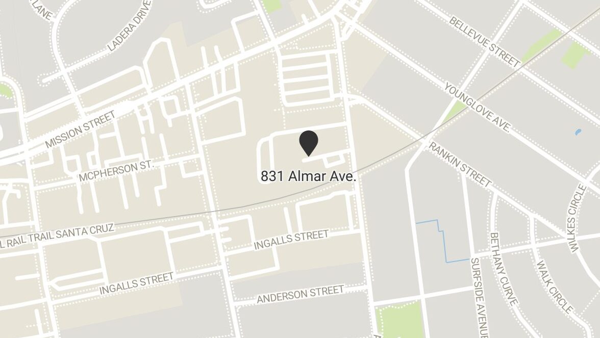 A map showing 831 Almar Ave. on the Westside of Santa Cruz.