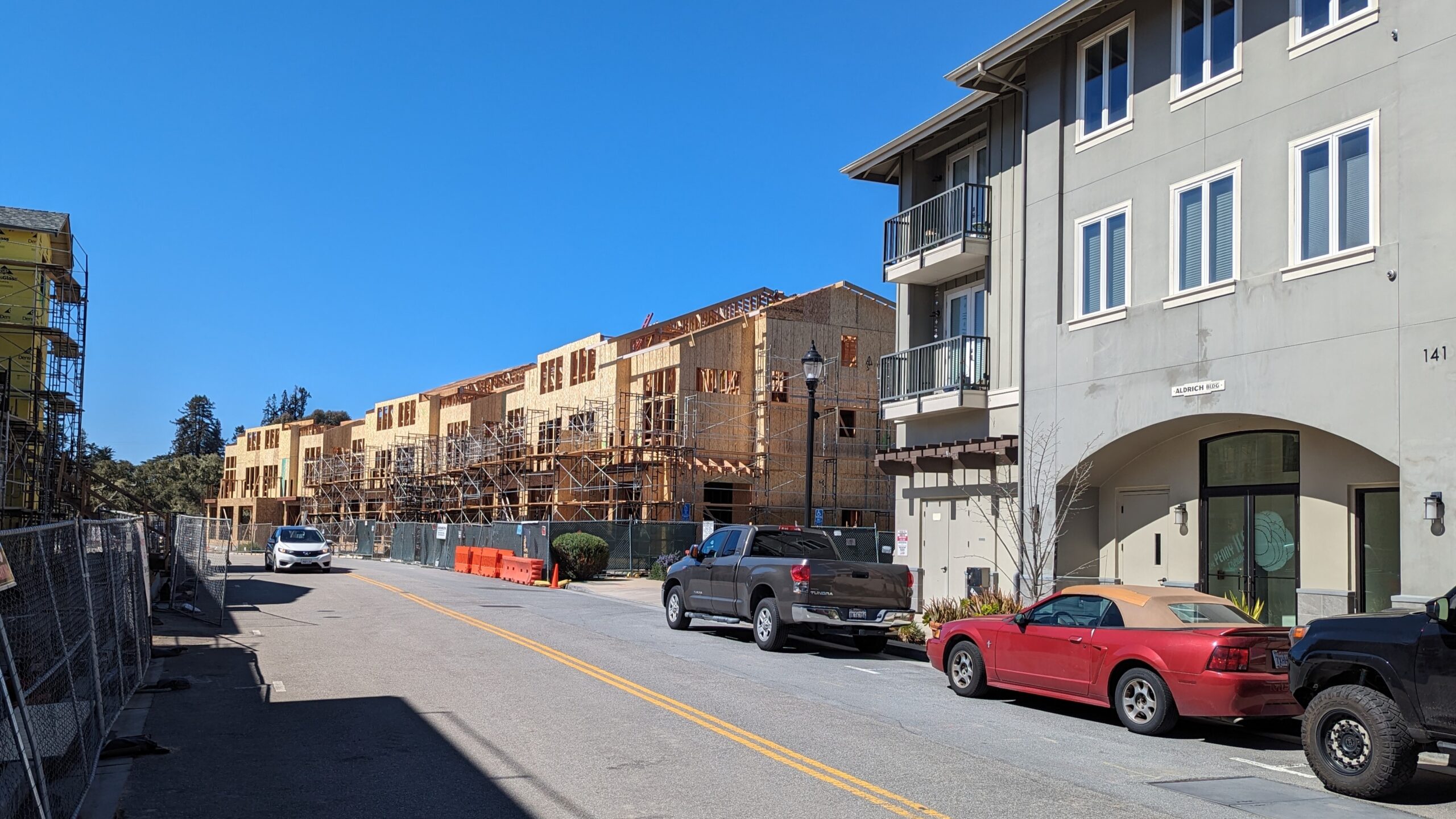 Phase 2 of Aptos Village is being constructed next to Phase 1 in March 2024. (Stephen Baxter – Santa Cruz Local)