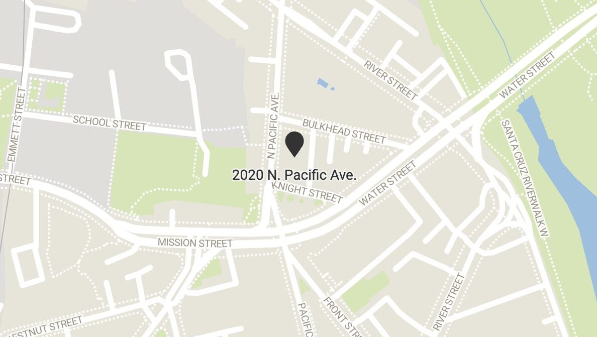 A map showing 2020 N. Pacific Ave. the site of a proposed housing development near the Clocktower.