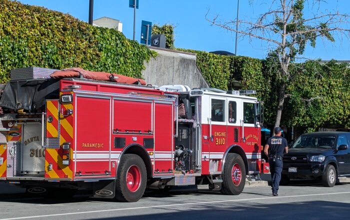 A Santa Cruz Fire engine parked on Cedar Street.