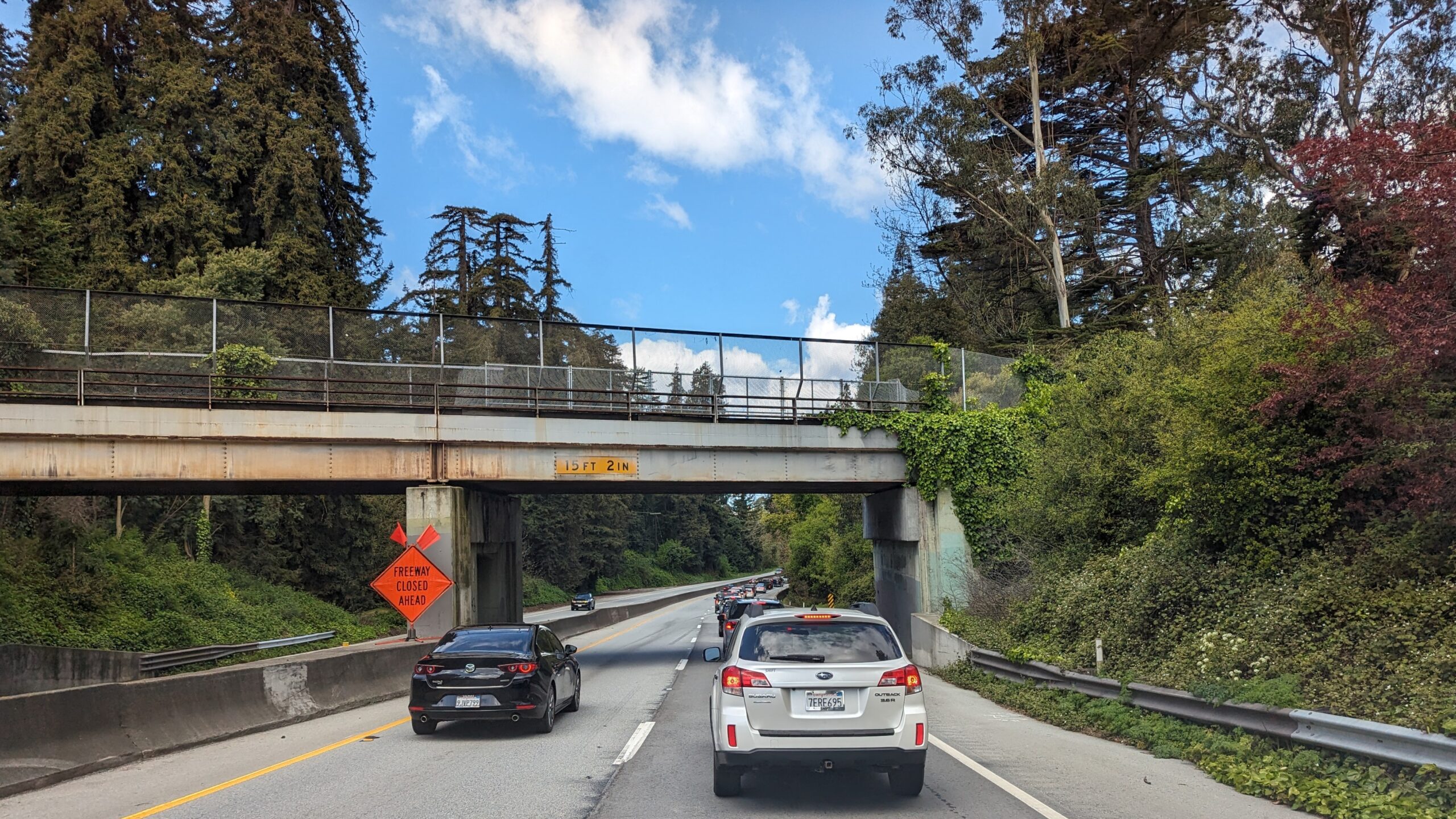 Highway 1 Aptos April 2024 Baxter 16 9 Highway 1 traffic creeps past a rail bridge in Aptos.