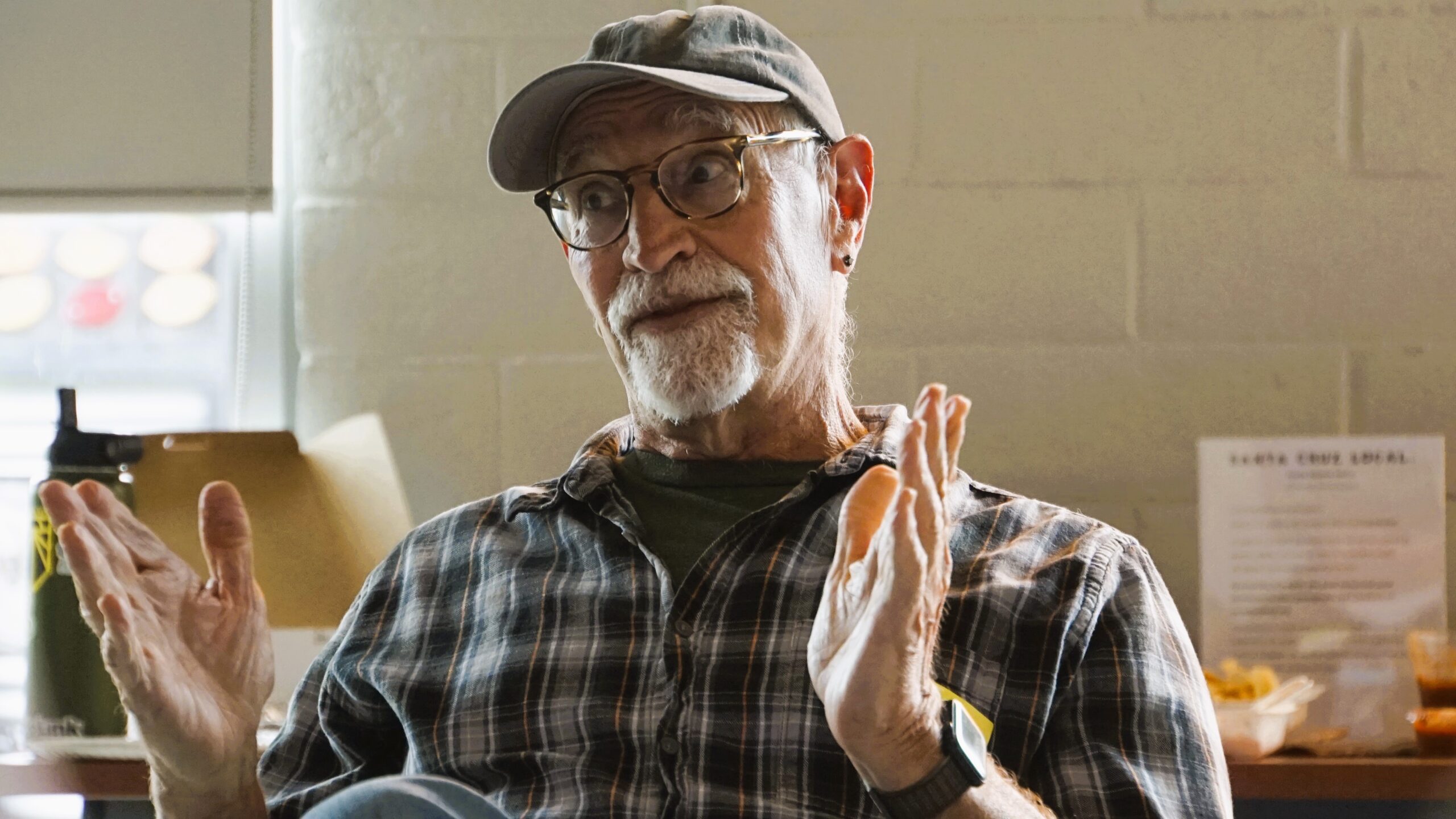 Scotts Valley resident Michael Meyer speaks and gestures with his hands.