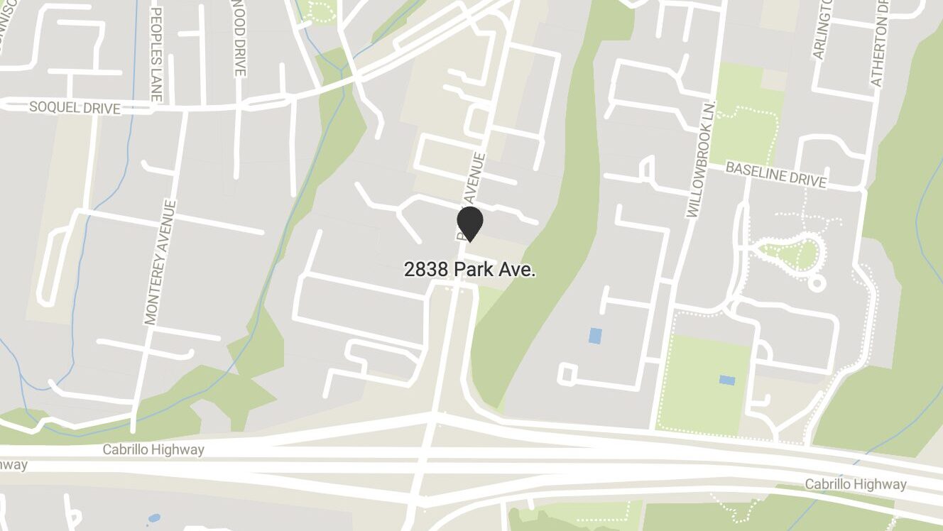 A map showing the location of Park Haven Plaza at 2838 Park Ave. in Soquel.