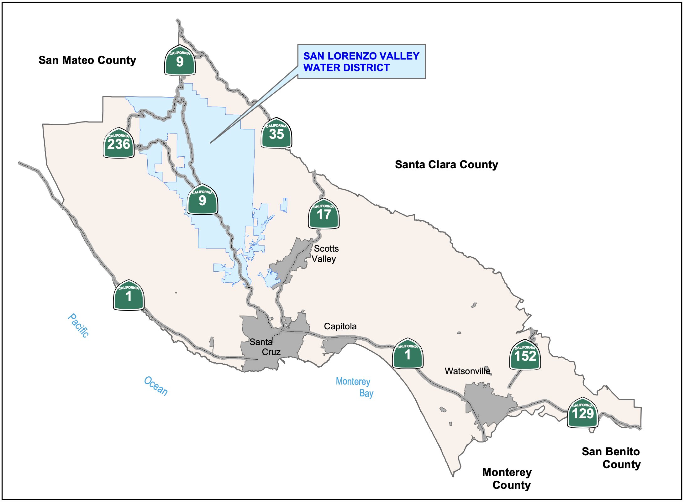 A map of San Lorenzo Valley Water District.