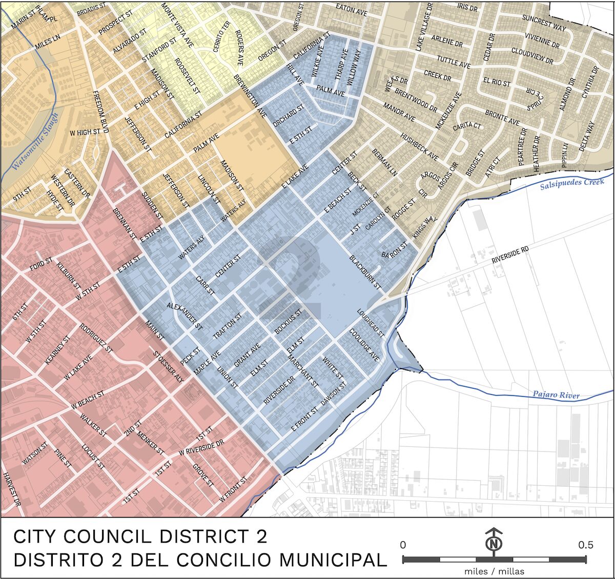 A map showing the boundaries of Watsonville City Council District 2.