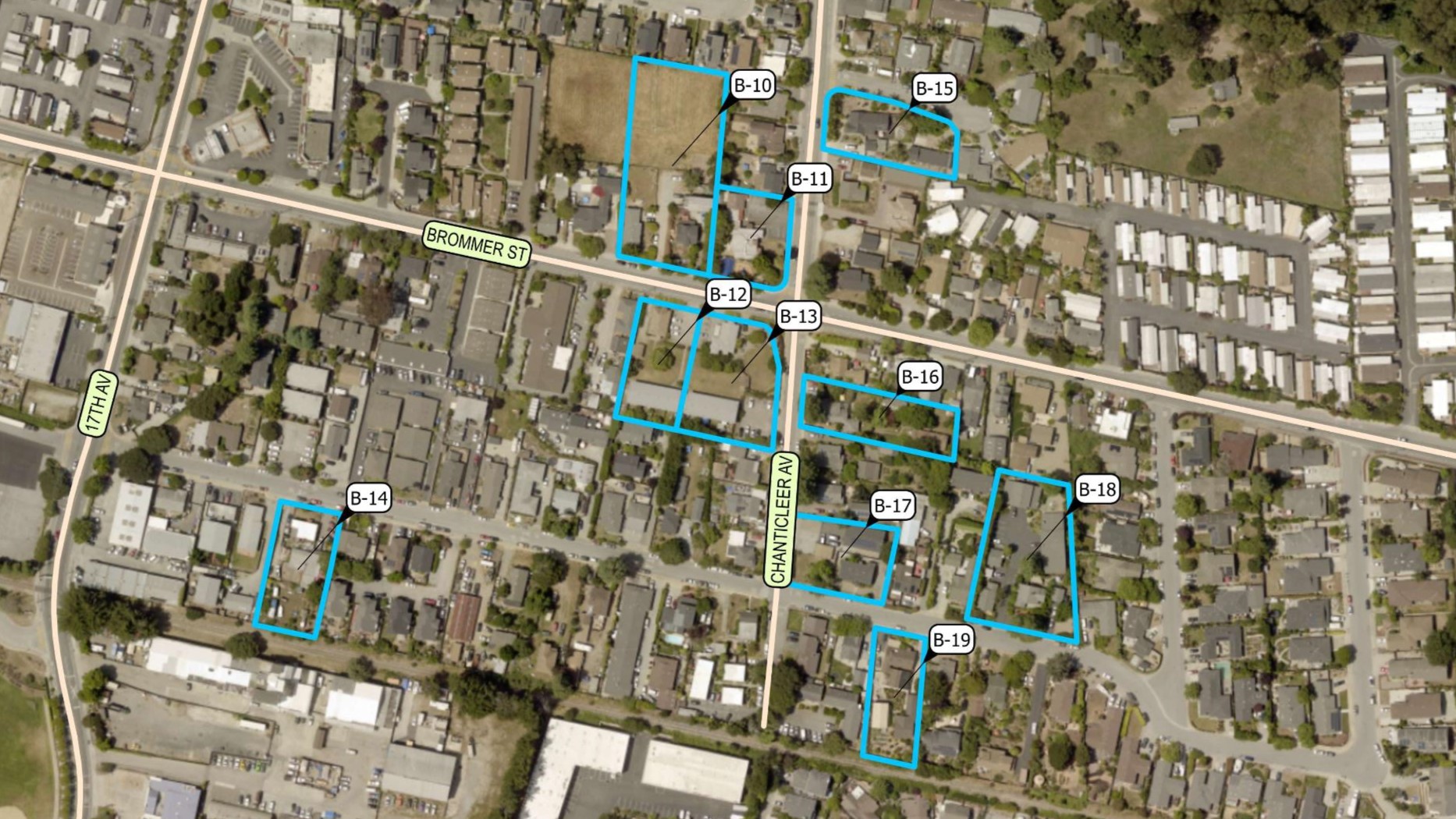 Brommer rezones April 2025 16 9 Several properties zoned for single-family residential are slated to be rezoned to multifamily residential near Brommer Street and Chanticleer Avenue in Live Oak. (County of Santa Cruz)