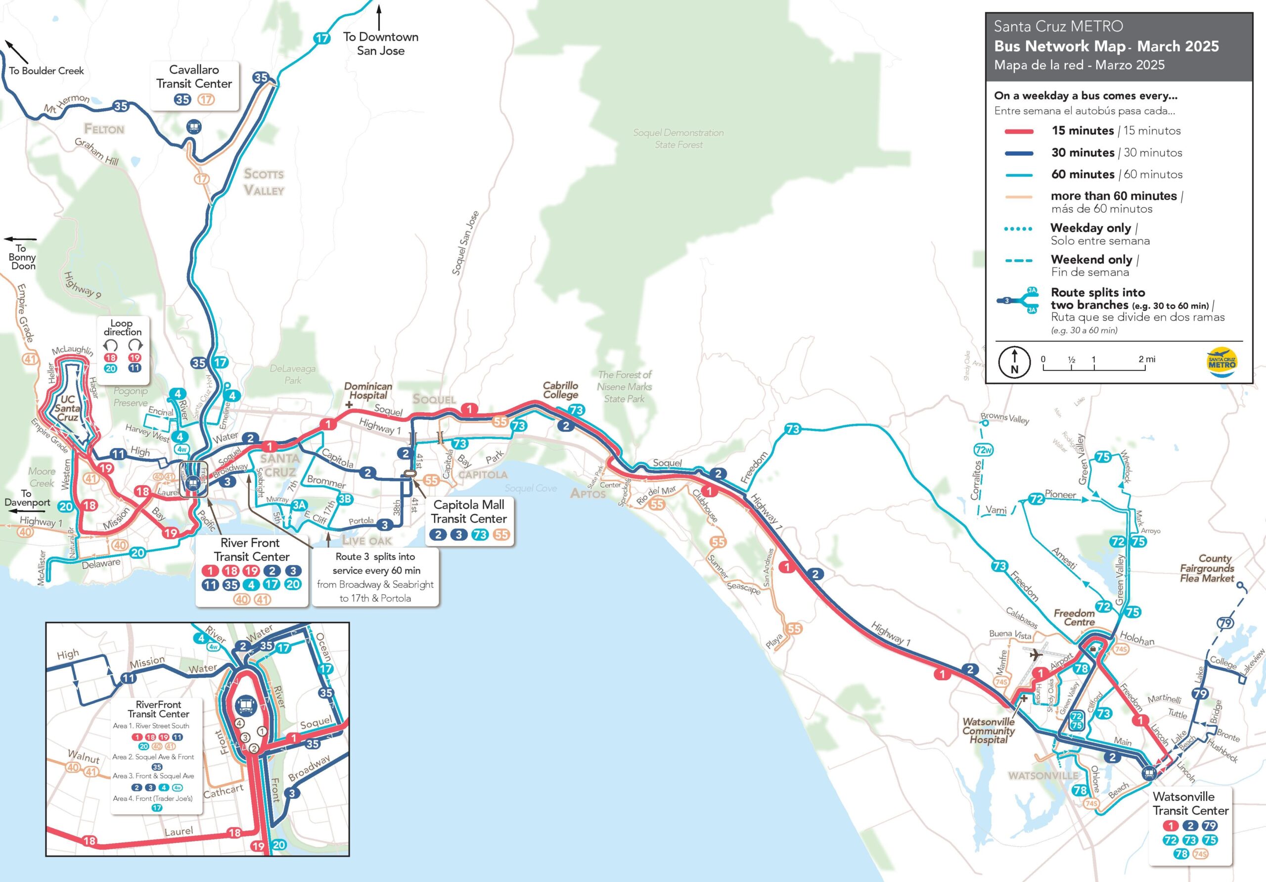 Santa Cruz Metro bus map March 2025