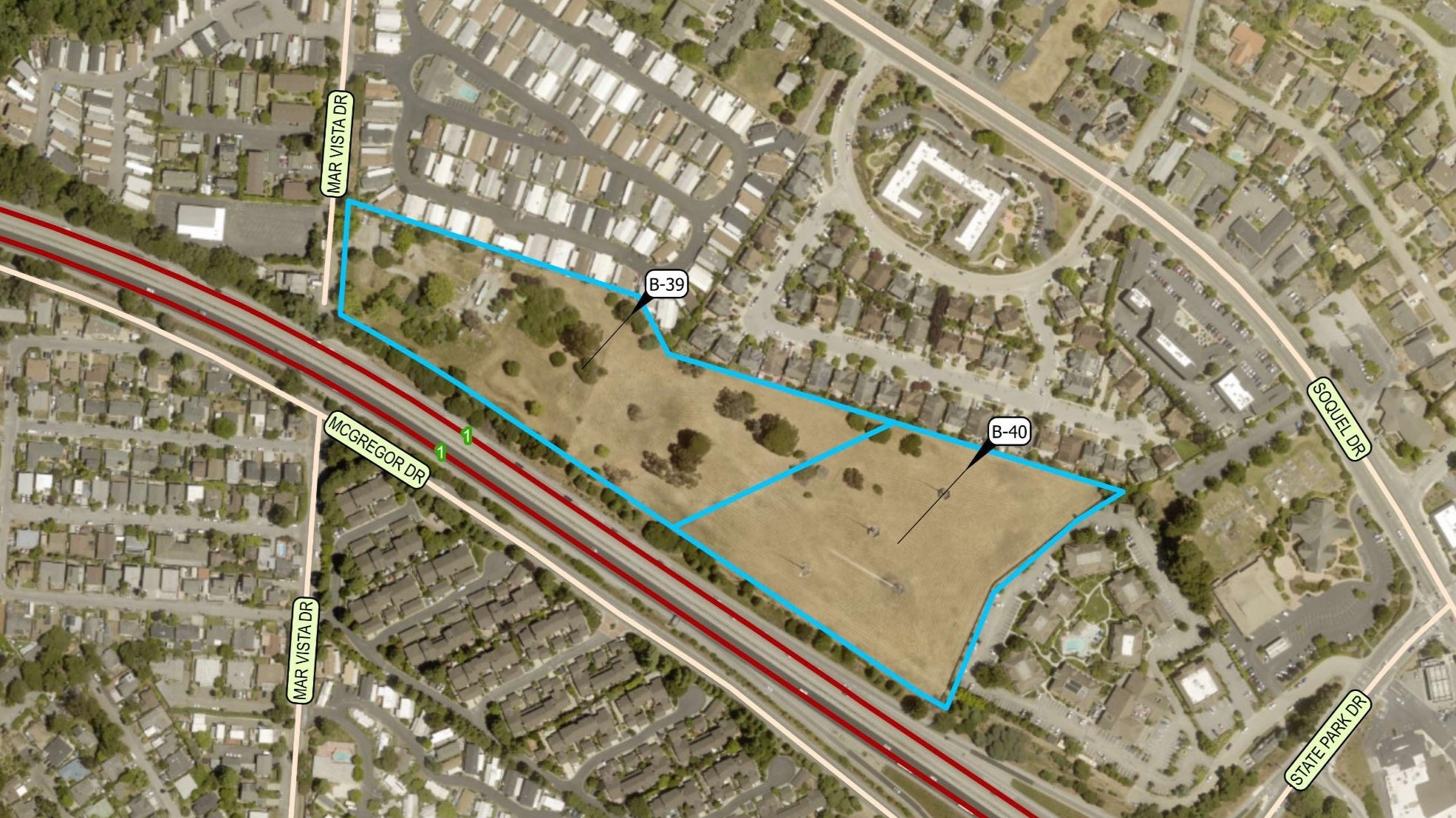 mar vista zoning map April 2025 county of santa cruz 16 9 2 Open space zoning near Mar Vista Drive and Highway 1 in Aptos could change to allow housing. (County of Santa Cruz)