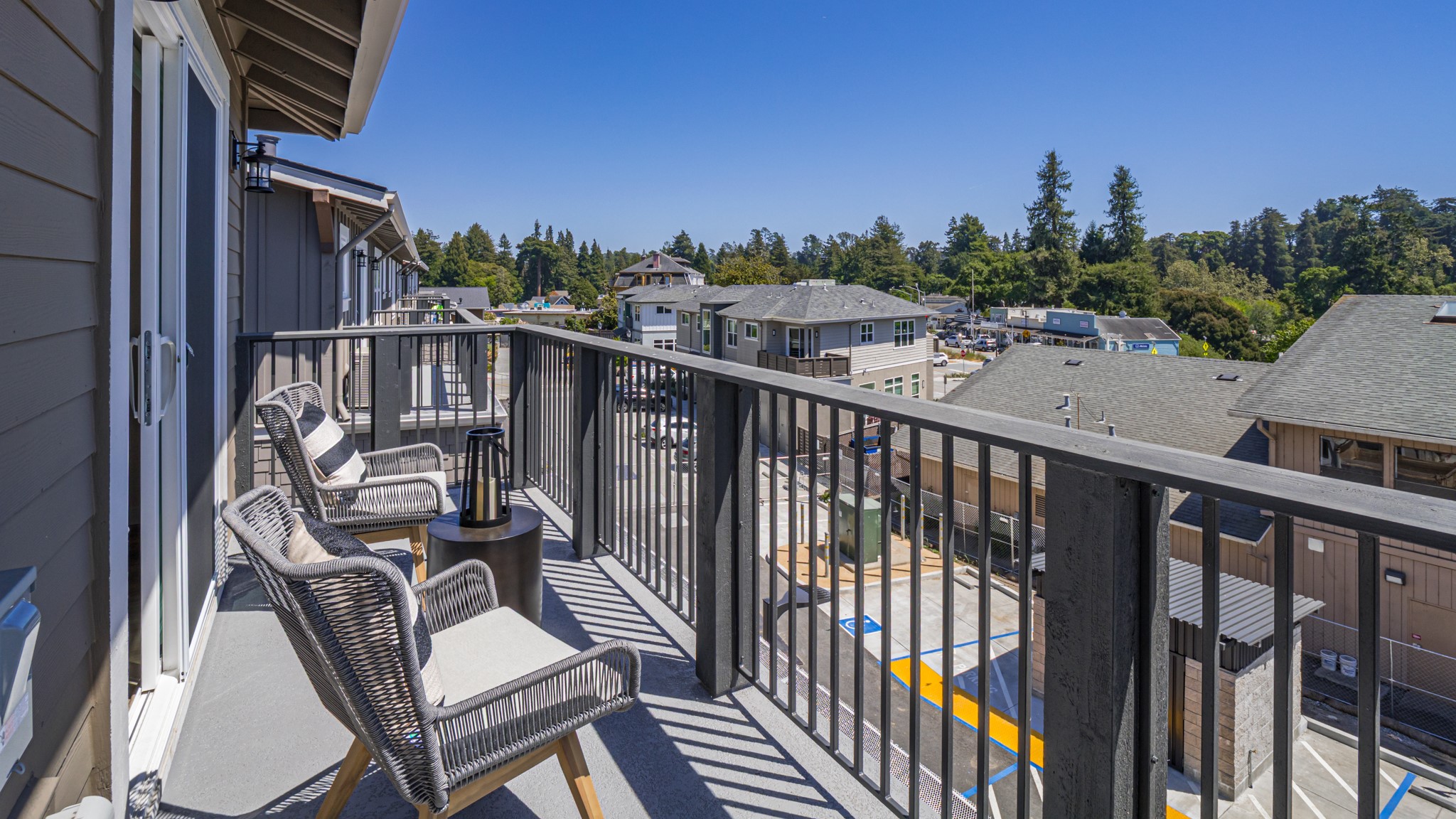 A photo of a balcony that's part of Aptos Village Phase II housing development in 2025.