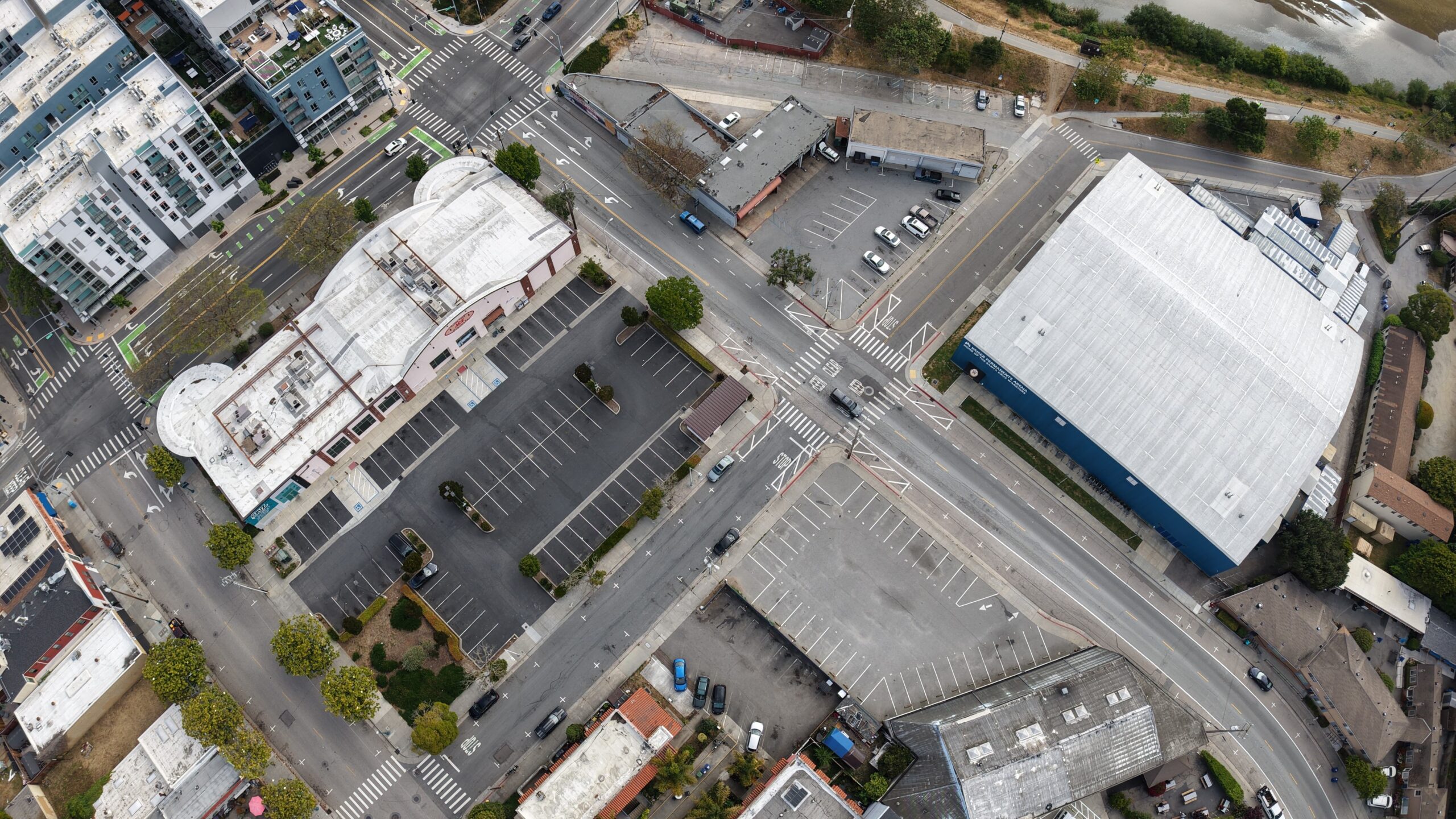 South of Laurel Downtown Santa Cruz aerial view An aerial view of South of Laurel in Downtown Santa Cruz, including Pacific Avenue and Laurel, Front and Spruce streets.