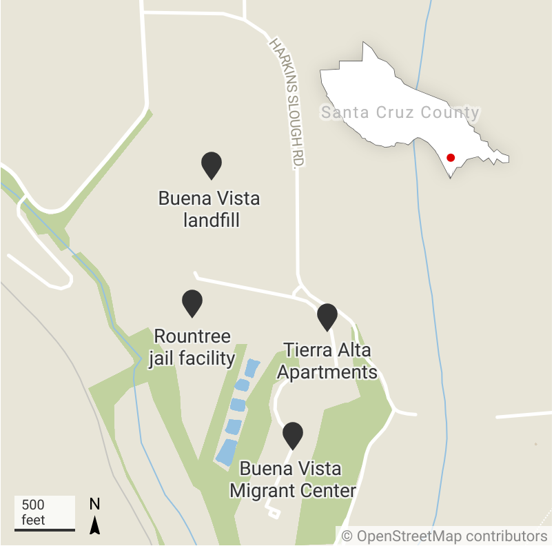 buena-vista-tierra-alta-map A map shows Buena Vista Migrant Center, Tierra Alta Apartments, the Rountree jail and the Buena Vista Landfill.
