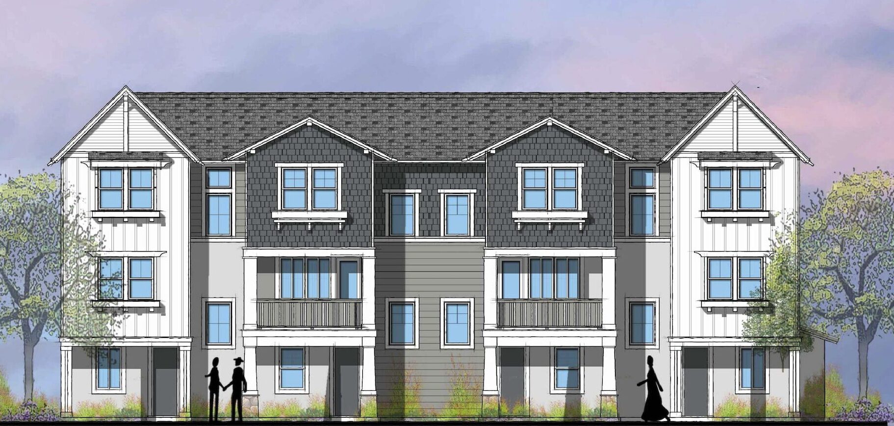 A rendering shows proposed townhomes on Erba Lane in Scotts Valley.
