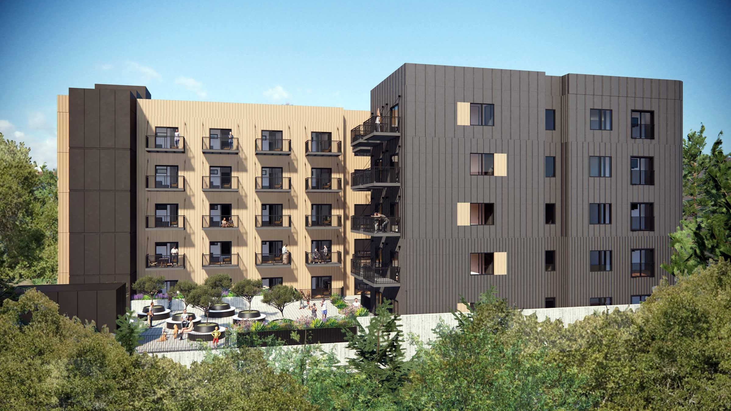 3500-paul-sweet-rendering-sixstory-workbench-16-9 A rendering of a proposed apartment complex at 3500 Paul Sweet Road in Live Oak.