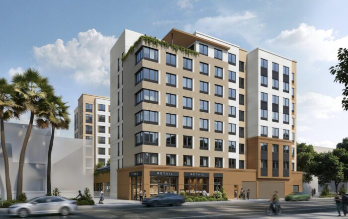 A rendering shows the proposed eight-story building.