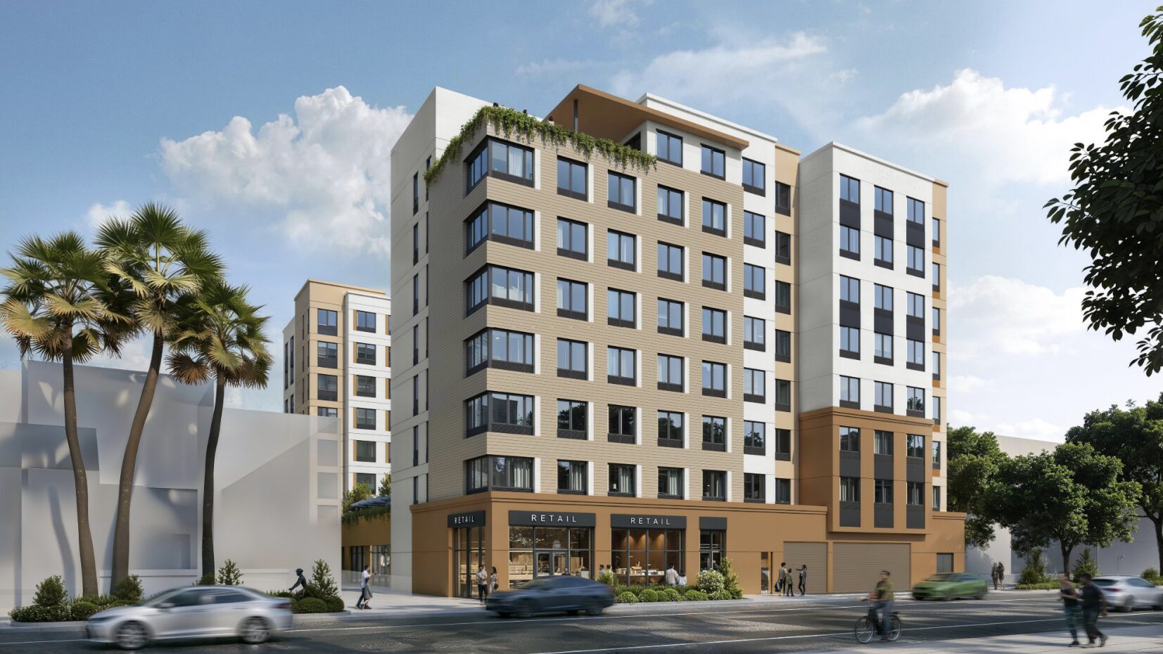 A rendering shows the proposed eight-story building.