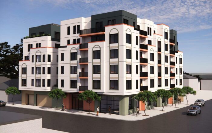 A proposal for a six-story apartment building at Mission and Otis streets.